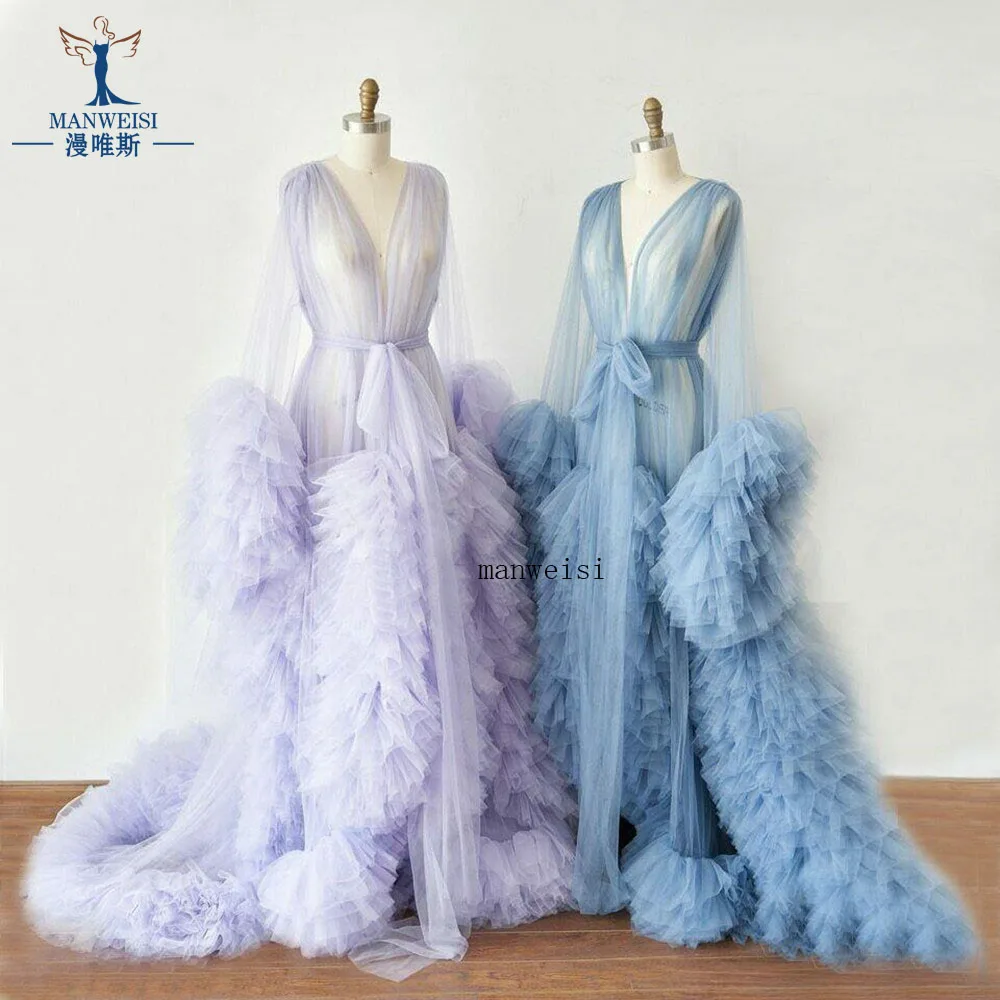 Maternity Robes Women Long Tulle Bathrobe Dresses Photo Shoot Birthday Sexy Bridal Fluffy Party Sleepwear Custom Made Gown 2021