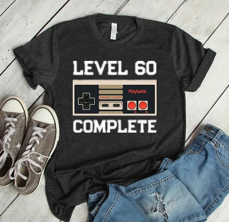 

60th Birthday Level Complete Year Old Personalized T-Shirt Achievement Unlocked Gamer Video Game Casual Short Sleeve Female Tops