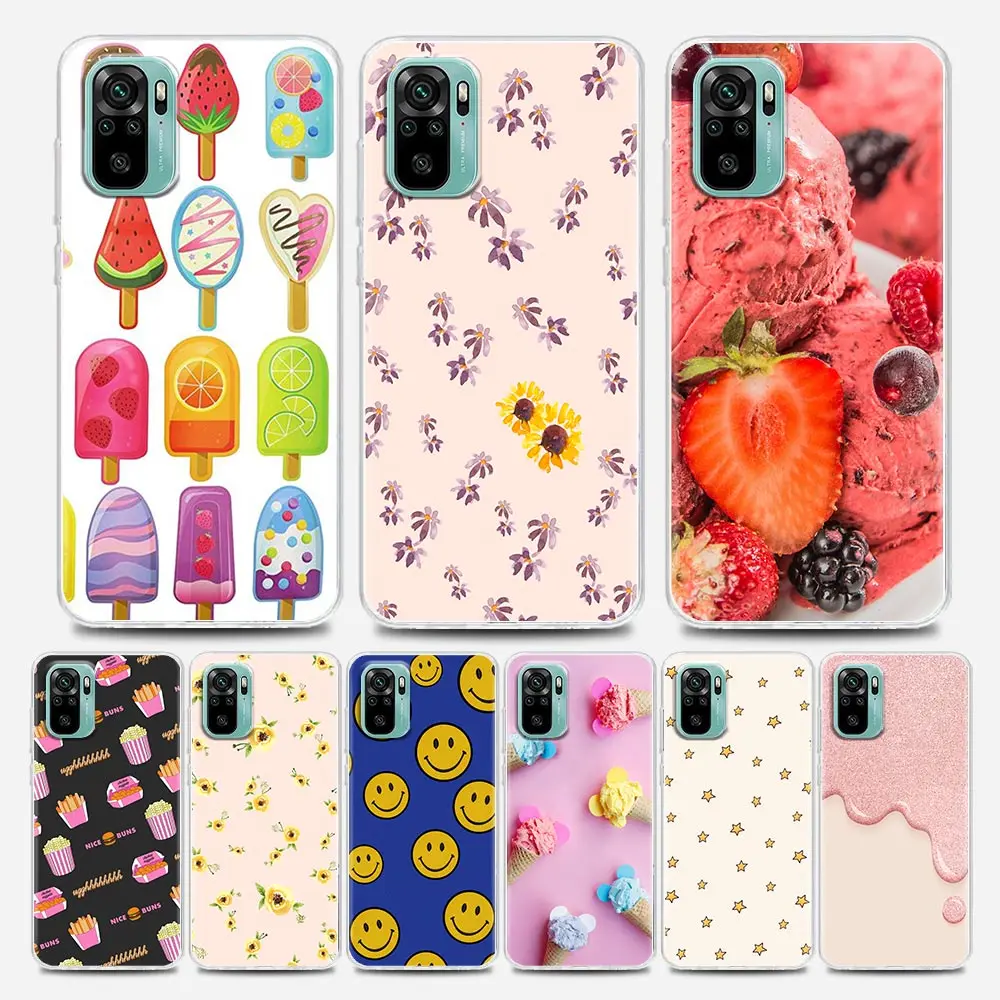 

Summer Ice Cream Smile Face Clear Phone Case for Xiaomi Mi 11 10 10T Note 10 Mi 9 SE Mi 11T Pro Poco X2 M3 F3 X3 M4 Soft Silicon