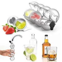 4 cavity ice mold plastic sphere maker flexible whisky round ice hockey diy cocktail for party bar kitchen tool silicone lid