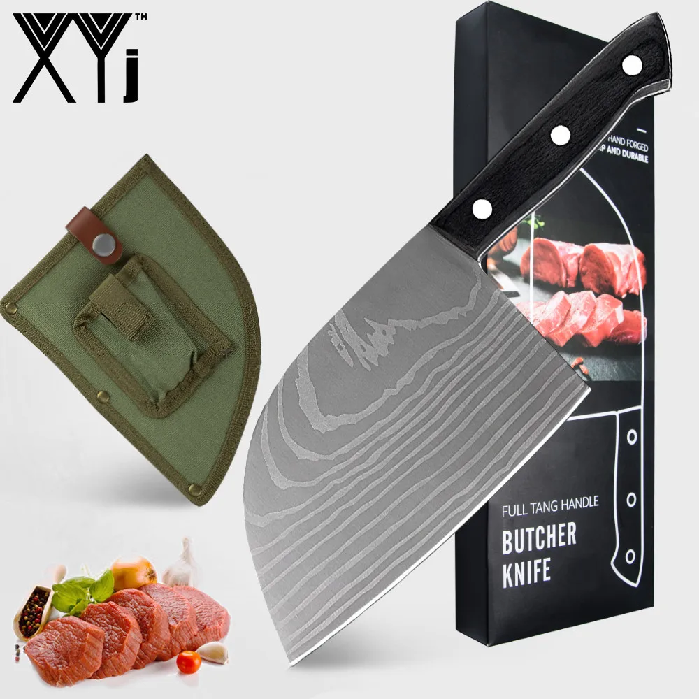 XYj Дамаск вены кухонный нож выживания мясо птицы инструмент 7cr17 Мясник из