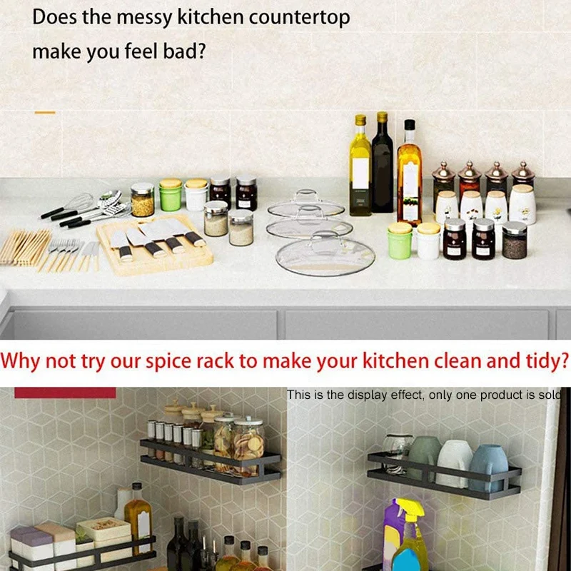 

New Metal Spice Rack Wall Mounted Hanging Seasoning Spice Rack Shelf Holder Organizer Storage for Kitchen Cabinet, 1 Pack
