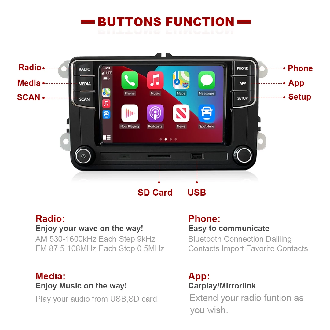 MIB радиоприемник Carplay RCD410 PRO Android Auto Mirrorlink NONAME RCD330 для VW Golf 5 6 Jetta MK5 MK6 CC Tiguan Passat B6 B7 Polo