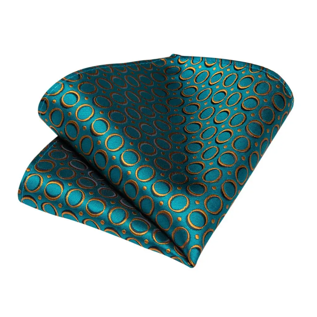 

Fashion Men's Tie Hanky Cufflinks Ring Set Teal Green Gold Dot Silk Woven Wedding Business Party 8cm Necktie Gravatas DiBanGu
