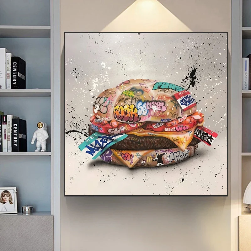 

Graffiti Art Fast Food Hamburger Posters and Prints on Canvas Painting Street Wall Art Decorative Picture for Living Room Decor