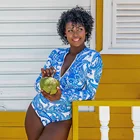 Цельный купальник 2022, сексуальный купальник с принтом, женский купальный костюм с длинным рукавом, пляжная одежда, винтажный Монокини в стиле ретро