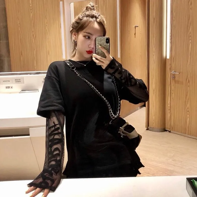 Женская простроченная Сетчатая футболка с длинным рукавом 2020 модная женская