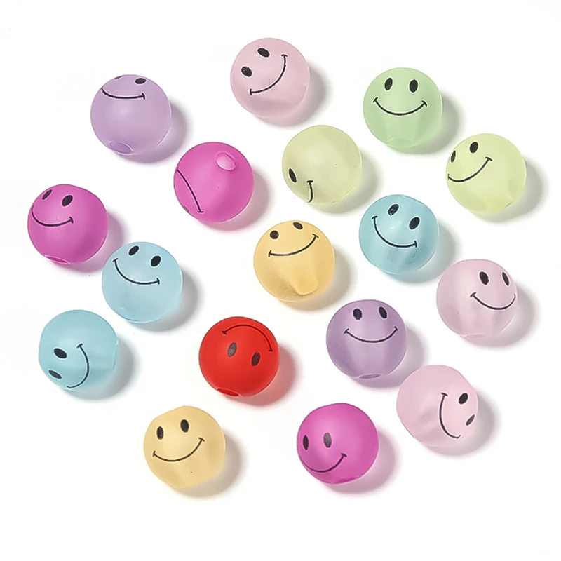 

50pcs 8 10 12 14mm Frosted Mixed Color Acrylic Beads Round Smiley Loose Spacer Beads For Jewelry Making DIY Bracelet Accessories