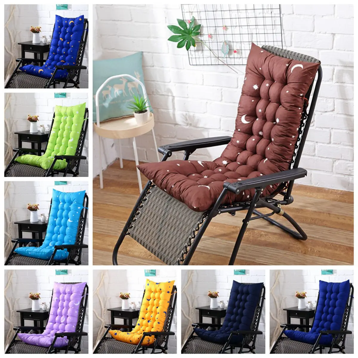 

40x110cm Colorful Patio Sun Lounger Topper Back Cushion Recliner Bench Cushion Cotton Thick Padded Garden Rocking Chair Long Pad