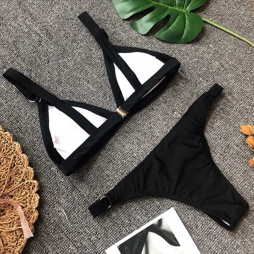 Женский бандо бандажный комплект бикини на бретельках с металлическими кольцами