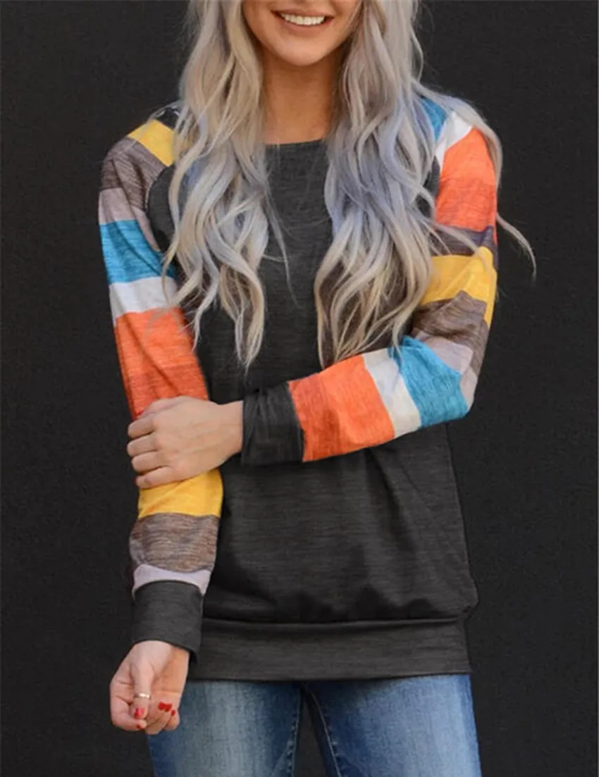 

Women Pullovers Raglan Sleeve Sweatshirts Casual Sweatshirt Autumn Top Lady Striped Sweatshirts Women Hoodie Long Sleeve Top