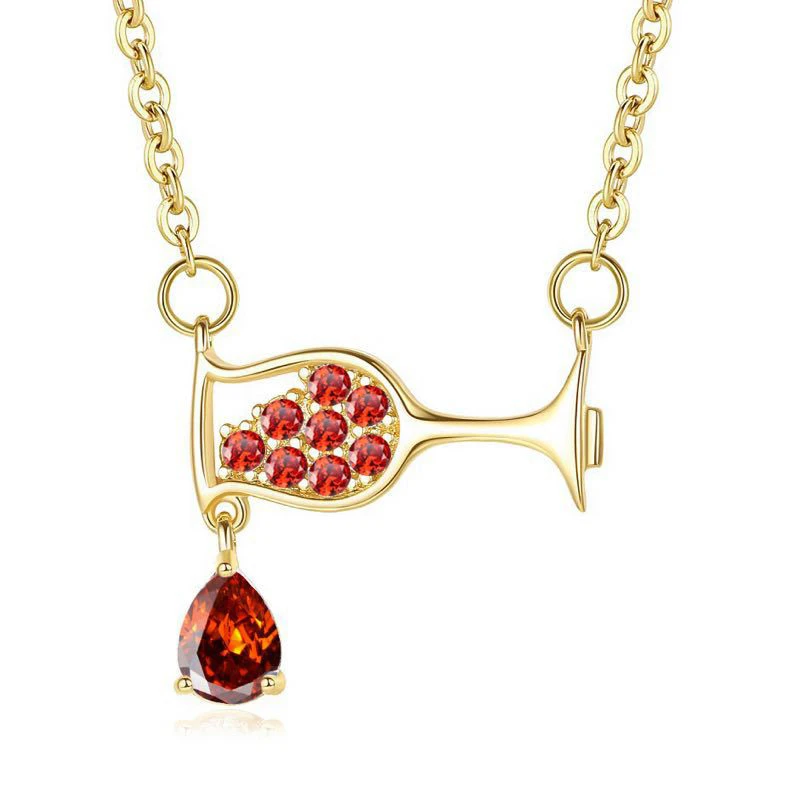 

Exquisite Red Wine Glass Crystal Pendant Necklace Charming Women's Wedding Clavicle Chain Accessories Fashion Party Jewelry