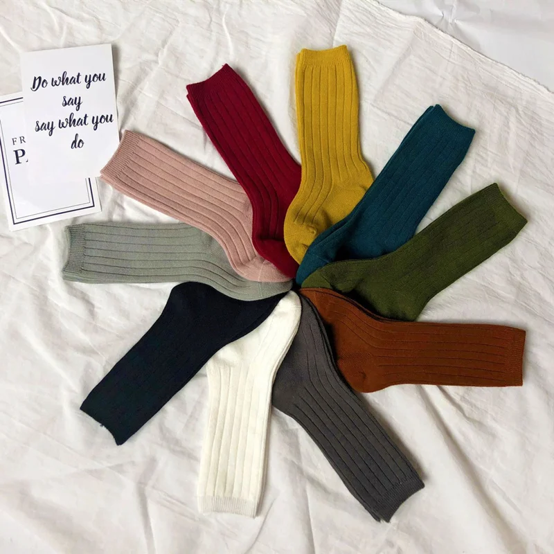 Calcetines holgados de algod&oacute;n para ni&ntilde;os y ni&ntilde;as, medias lisas de tubo, estilo Harajuku, Vintage, Retro, Casual, Color bonito-1