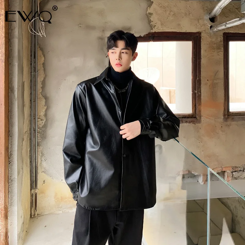 EWQ/мужские топы 2020 Весна рубашка из искусственной кожи Свободная с длинным