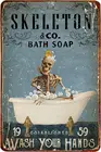 Металлический постер скелет для ванны и мыла, жестяная винтажная картина из железа, креативное настенное украшение для офиса и ванной комнаты