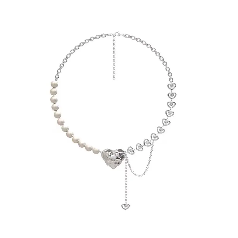 

Love pearl stitching women's stainless steel necklace hip hop cold wind Necklace pearl punk choker collar necklace Necklaces for