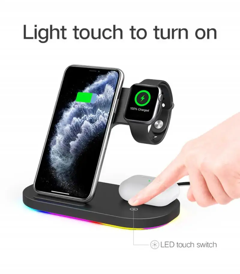 

15W Wireless Charger For Iwatch Series 54321 Fast Charging Station For IPhone 11 XS Pro Samsung LED Light Quick Charge