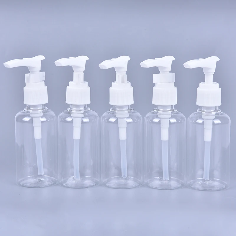 

5pcs 75ml Plastic PET Clear Press Pump Spray Lotion Bottles Cosmetic Sample Containers Travel Liquid Cream Fill Vials