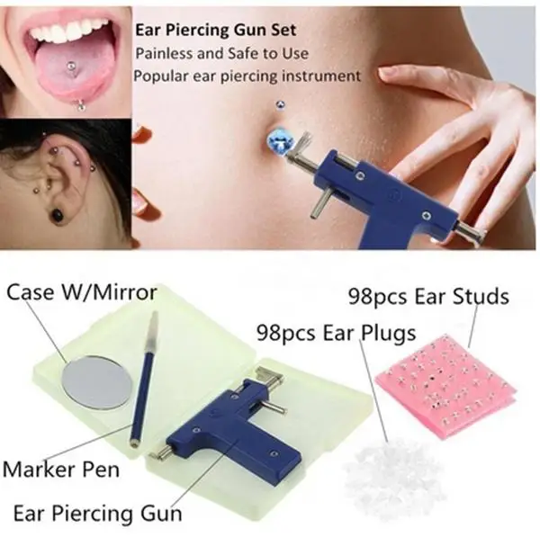 

BellyLady Painless Alloy Ear Nose Navel Body Piercing Perforation Puncture Tool Manual Ear Nail Blue Plastic Ear Needle Set