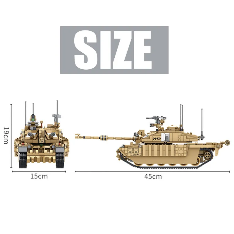 

1687PCS Main Battle Challenger Tank Toys Technic WW2 Army Military Toys Soldier Figures Building Blocks Bricks Boy Gift Kid
