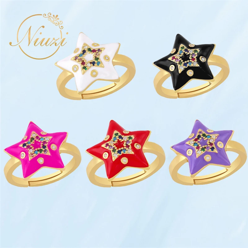 

Cute Women Crystal Stars Rings Colorful Zircon Pentagram Ring For Teen Girls Fashion Vintage Adjustable Opening Rings Wholesale