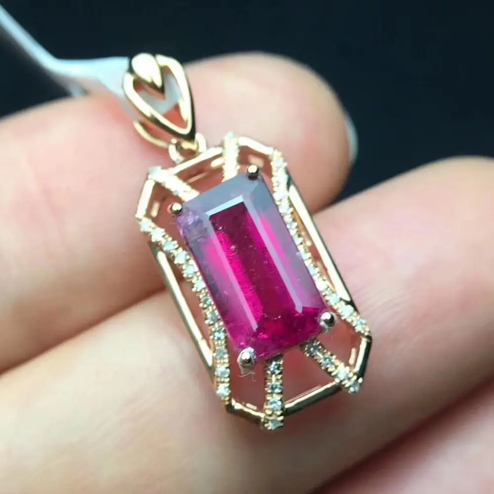 Ювелирные изделия Pure18 K розовое золото 100% Природный красный турмалин драгоценный