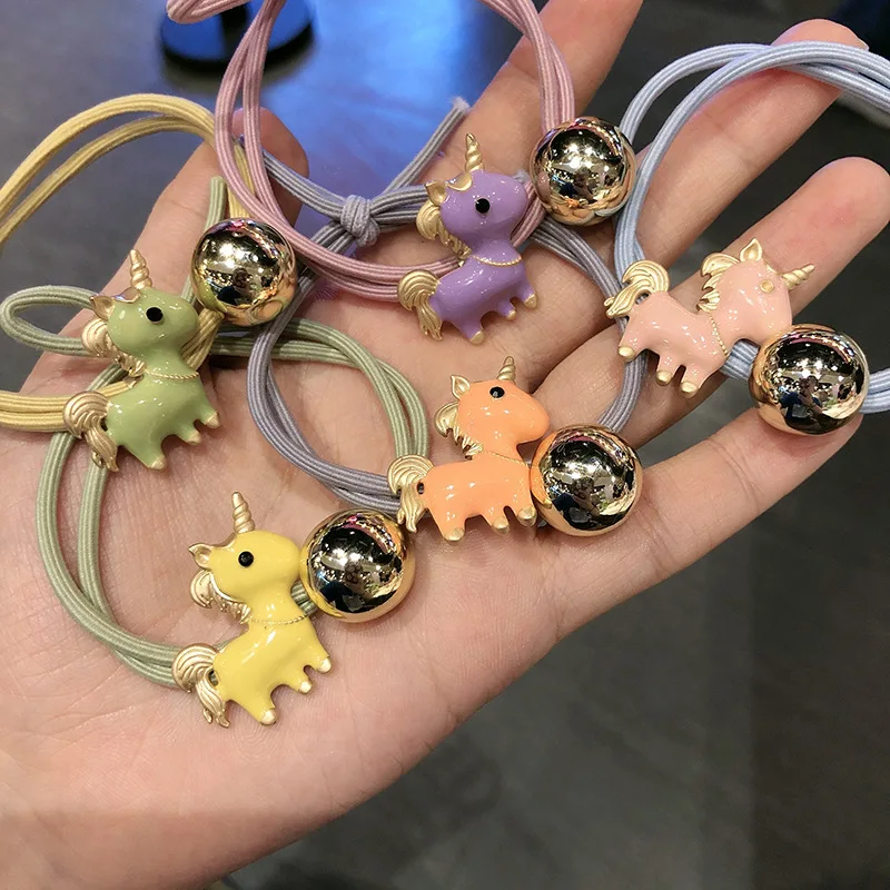 Корейское кольцо для волос девочек 5 цветов эластичное с единорогом аксессуары