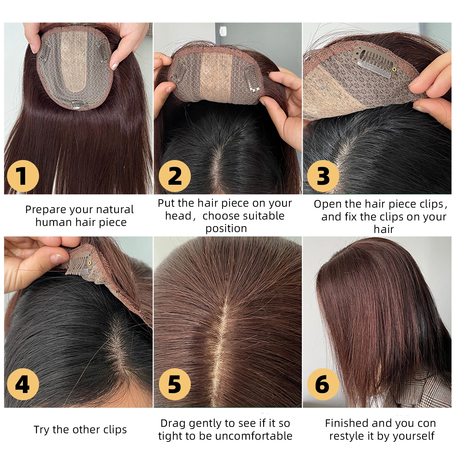 Lydia For Women Straight Synthetic Mixed Hair Extensions Toppers With Bangs Clips In Hairpiece Natural Black Hairline Wig 16Inch |