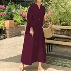Платье ZANZEA женское повседневное длинное, длинное хлопковое, с карманами в винтажном стиле, рубашка-сарафан, мешковатое, однотонное, 5XL, 2020