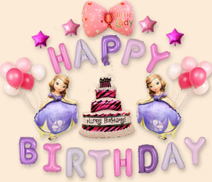 1 Набор, 16 дюймов, с надписью "Happy Birthday", Принцесса София, фольгированные шары, алмазная корона, торт, 2,3 г, латексные воздушные шары, вечерние шары - Color: as picture