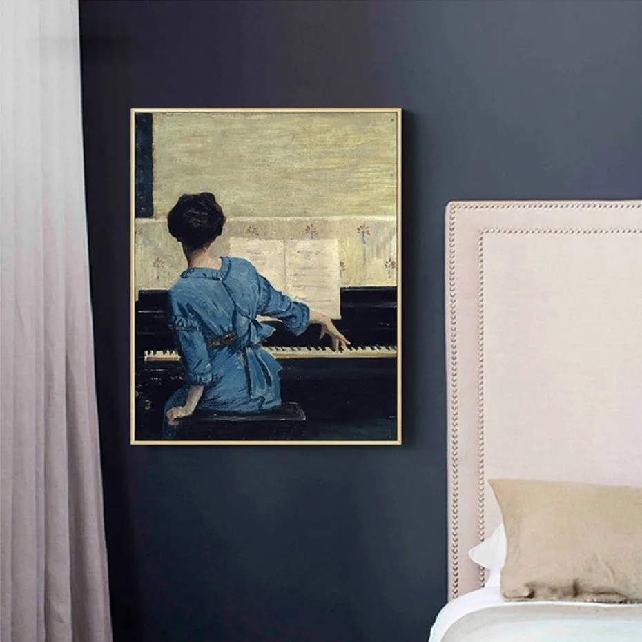 

Nordic Character Art Poster Woman Playing Piano Modern Print Canvas Painting Picture Living Room Bedroom Wall Home Decor Mural
