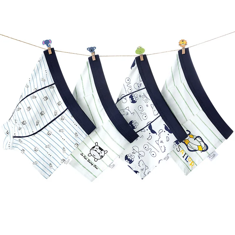 

2pcs/lot Cartoon Boy Underwear Boxer Striped Graphic White Boy Cotton Panties Kid Clothes 3 4 6 8 10 12 14 Years Old OKU203012