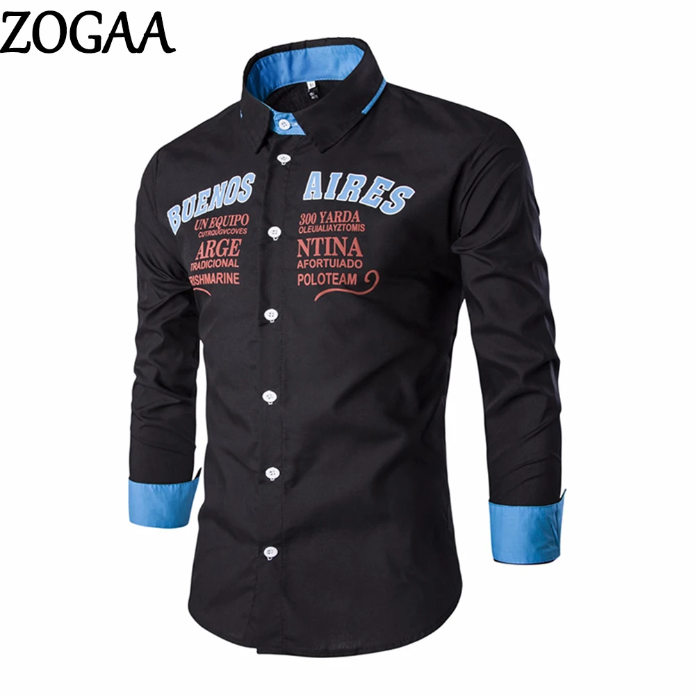 

Men Shirts Business Male Letter Printed Turn Down Collar Long Sleeve Dress Shirts Slim Fit Single-breasted Tops Collared Shirt