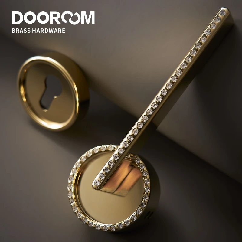 Dooroom латунный дверной замок современный черный PVD золотой с бриллиантом для