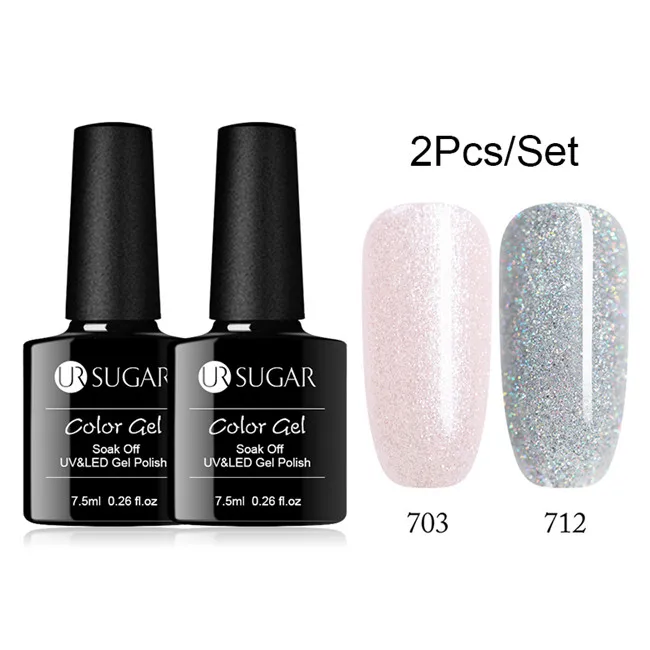 2pcs set21 Ur Sugar 2/4 шт. Розовый Блестящий Гель-лак для ногтей замочить от УФ-светодиодный длительный гель лак для ногтей Лаки маникюрный лак набор украшений - Цвет: 2pcs set21