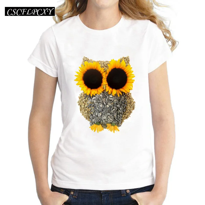 Новинка модная женская футболка с 3D принтом подсолнуха и совы новые базовые Топы