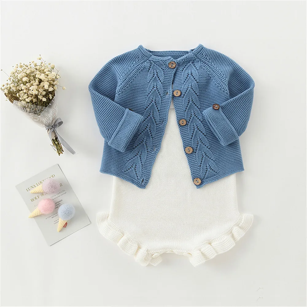 blue set 2 Г., Осенний вязаный свитер с 3D рисунком листьев Bebes, кардиган, Детский свитер для мальчиков и девочек детская одежда для новорожденных, комплект трикотажной одежды для детей - Цвет: blue set 2