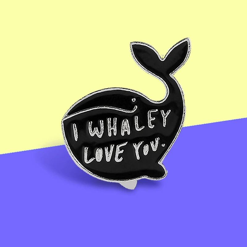 Женская/Детская эмалированная брошь I Whaley черная в форме Кита значок виде