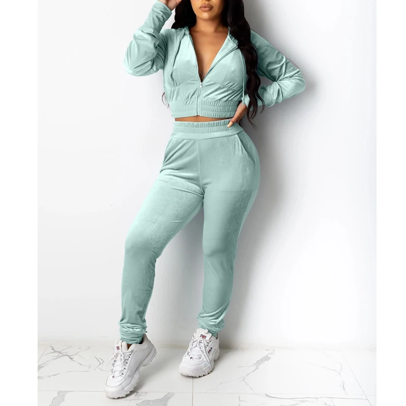 

Women Tracksuit Zipper Hoodies Sweatshirt Pants 2 Pieces Set Fashion 2018 Female Cropped Top Pullover And Trousers Suits