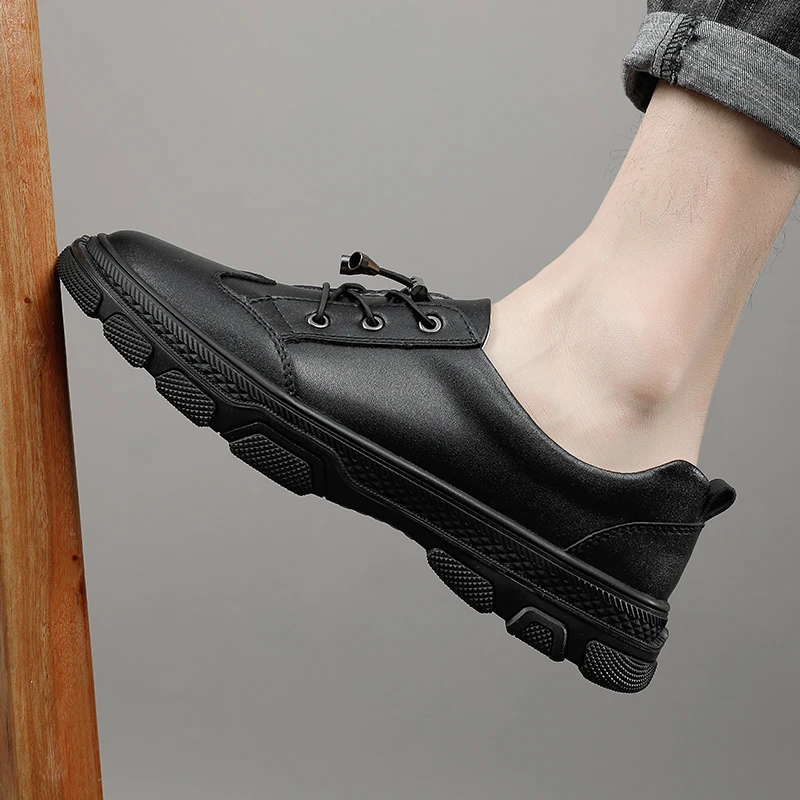 

White Men Casual Shoes genuine Leather Flats Sneakers Lace Up fashion Male Comfortable Classic Style Walking Shoes