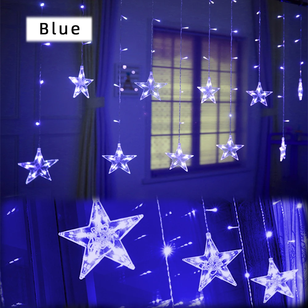 star Blue 2,5 м светодиодный капли воды звезды занавес огни 220 в ЕС Рождественская гирлянда Фея открытый для свадьбы Праздничное оформление - Испускаемый цвет: star Blue