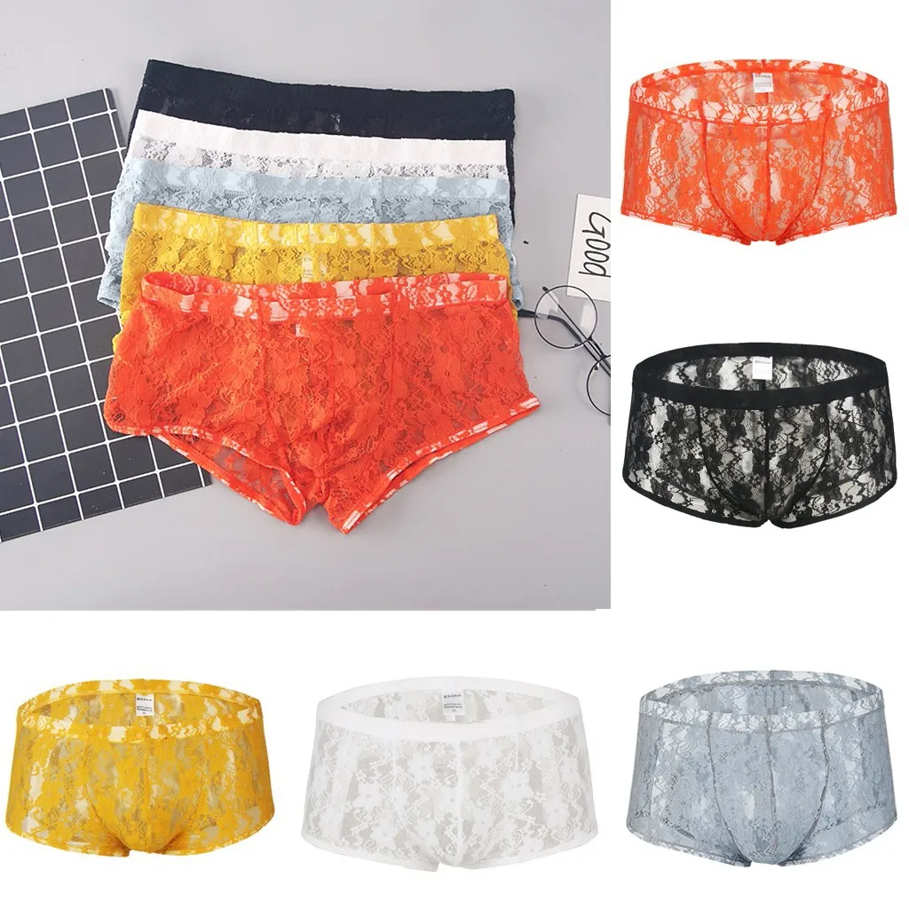 

Модное мужское сексуальное кружевное Прозрачное нижнее белье, спортивные дышащие трусы с мягким мешочком, мужские трусы для геев, сексуаль...