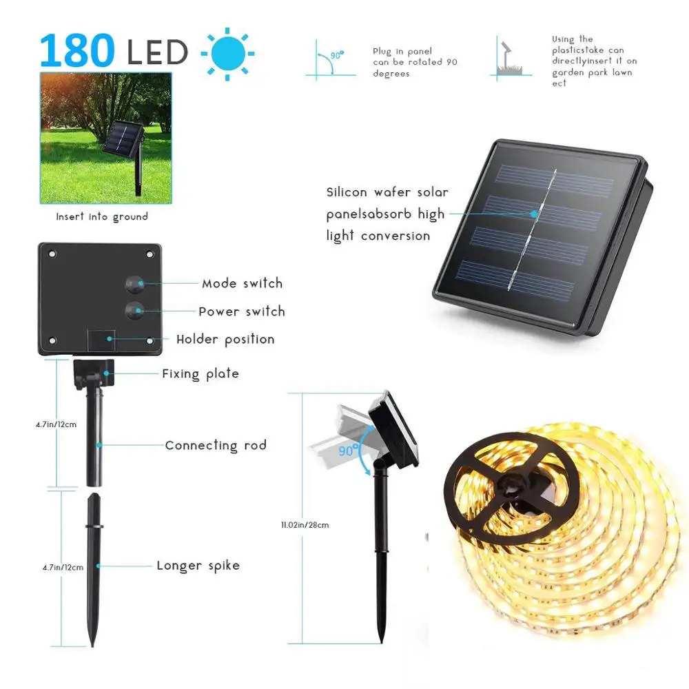3M 2835smd 180 leds Водонепроницаемая Солнечная полоса для