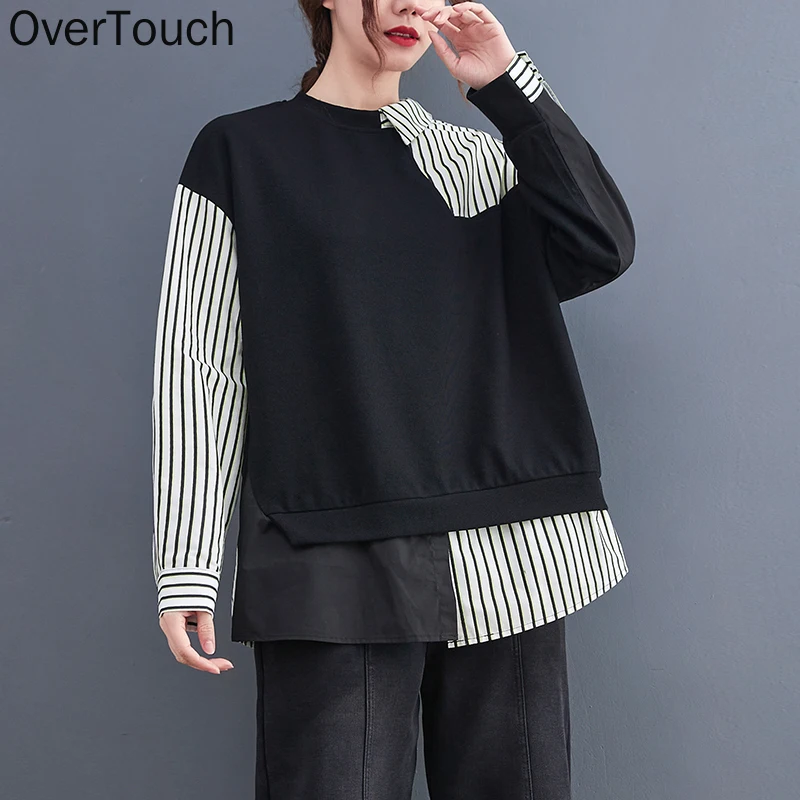 

Женские повседневные рубашки Overtouch, Весенняя женская одежда, топы оверсайз, футболки, туника с длинным рукавом, хлопковая свободная футболк...
