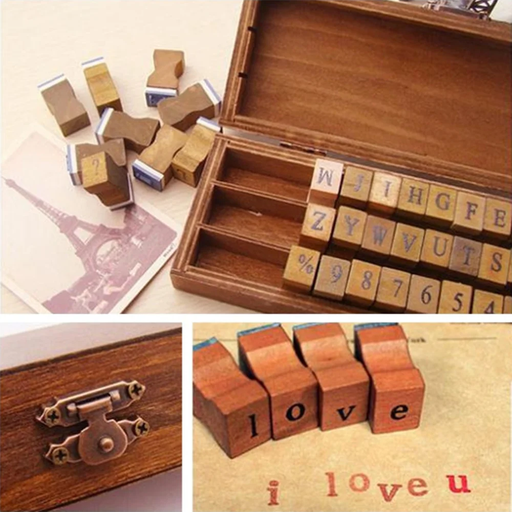 

30pcs Retro Alphabet Stamps Uppercase Lowercase Wooden Rubber Journal Stamp DIY Craft for Scrapbooking Stamp Set School Supplies