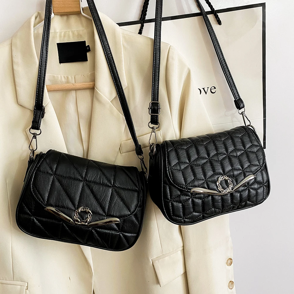 

Vintage Lattice Shoulder Handbag Women Large Capacity Wash PU Crossbody Bag