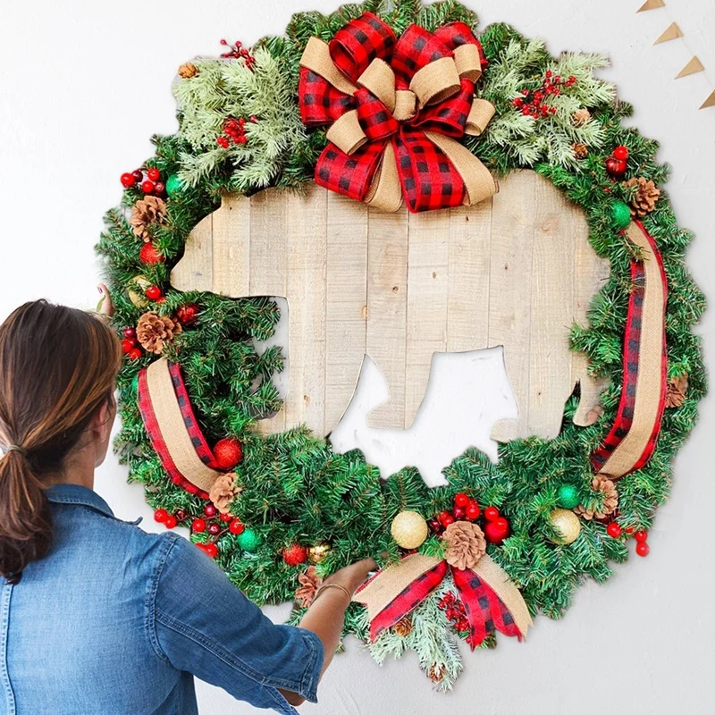 

Polar Bear Christmas Wreath Bow Decoration Front Door Handmade Artificial Garlands Home Christmas Hanging Wreath