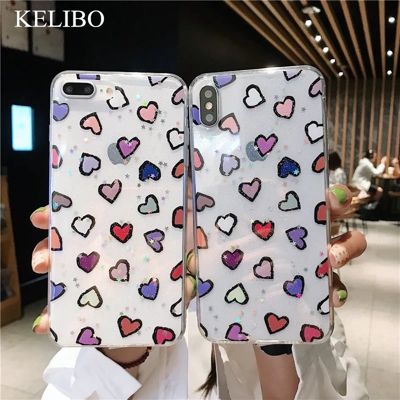 Блестящий чехол для телефона с милым сердцем Iphone 7 8Plus X XS MAX XR 6S Plus XSMAX модный милый