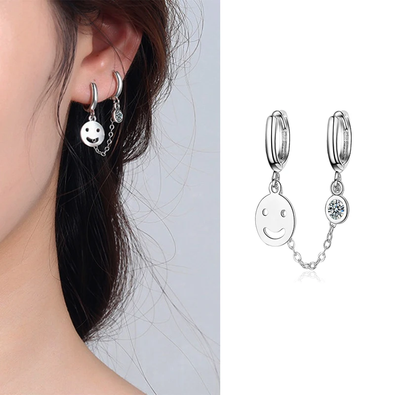 Женская мода двойной Пирсинг цепи серьги обручи Кристалл тонкий обруч уха