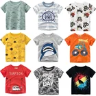 От 2 до 9 лет футболка для мальчиков детская хлопковая летняя одежда с короткими рукавами с изображением животных, динозавров, акул KF920